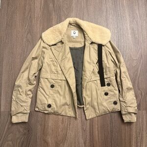 MAISON mayle Women's Beige Jacket with Faux Fur Collar